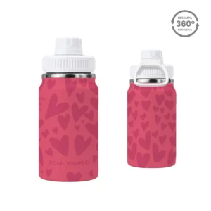 Garrafa Térmica com Alça 350ml – Corações Rosa