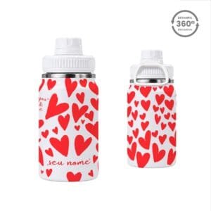 Garrafa Térmica com Alça 350ml – Corações Vermelhos