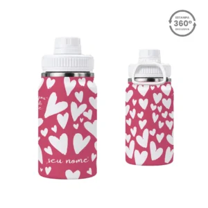 Garrafa Térmica com Alça 350ml – Corações Brancos