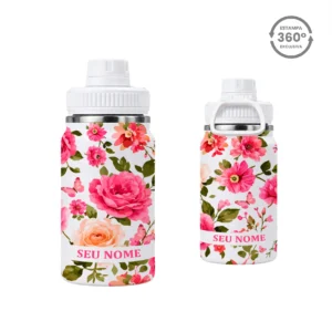 Garrafa Térmica com Alça 350ml – Rosas & Borboletas