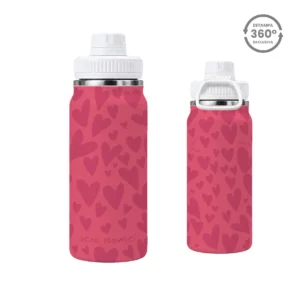 Garrafa Térmica com Alça 600ml – Corações Rosa