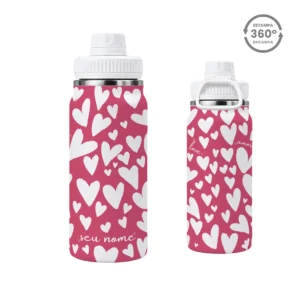 Garrafa Térmica com Alça 600ml – Corações Brancos