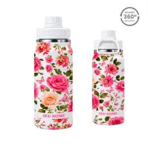 Garrafa Térmica com Alça 600ml – Rosas & Borboletas