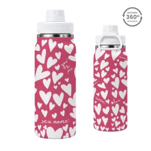 Garrafa Térmica com Alça 800ml – Corações Brancos