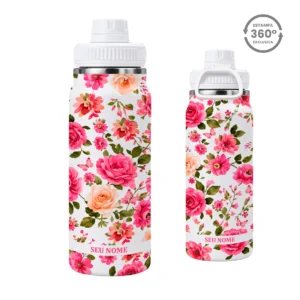 Garrafa Térmica com Alça 800ml – Rosas & Borboletas