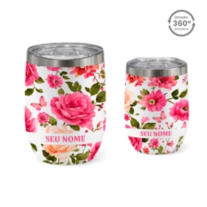 Copo Cuia Térmico 360ml – Rosas & Borboletas