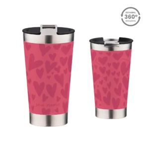 Copo Térmico 473ml – Corações Rosa