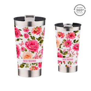 Copo Térmico 473ml – Rosas & Borboletas