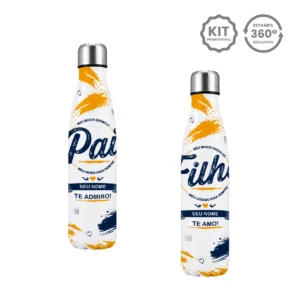 Kit Garrafa Térmica Personalizada 500ml Slim para Dia dos Pais