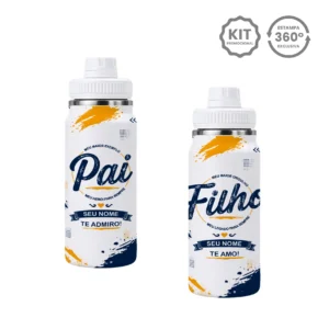 Kit Garrafa Térmica Personalizada 600ml com Alça para Dia dos Pais